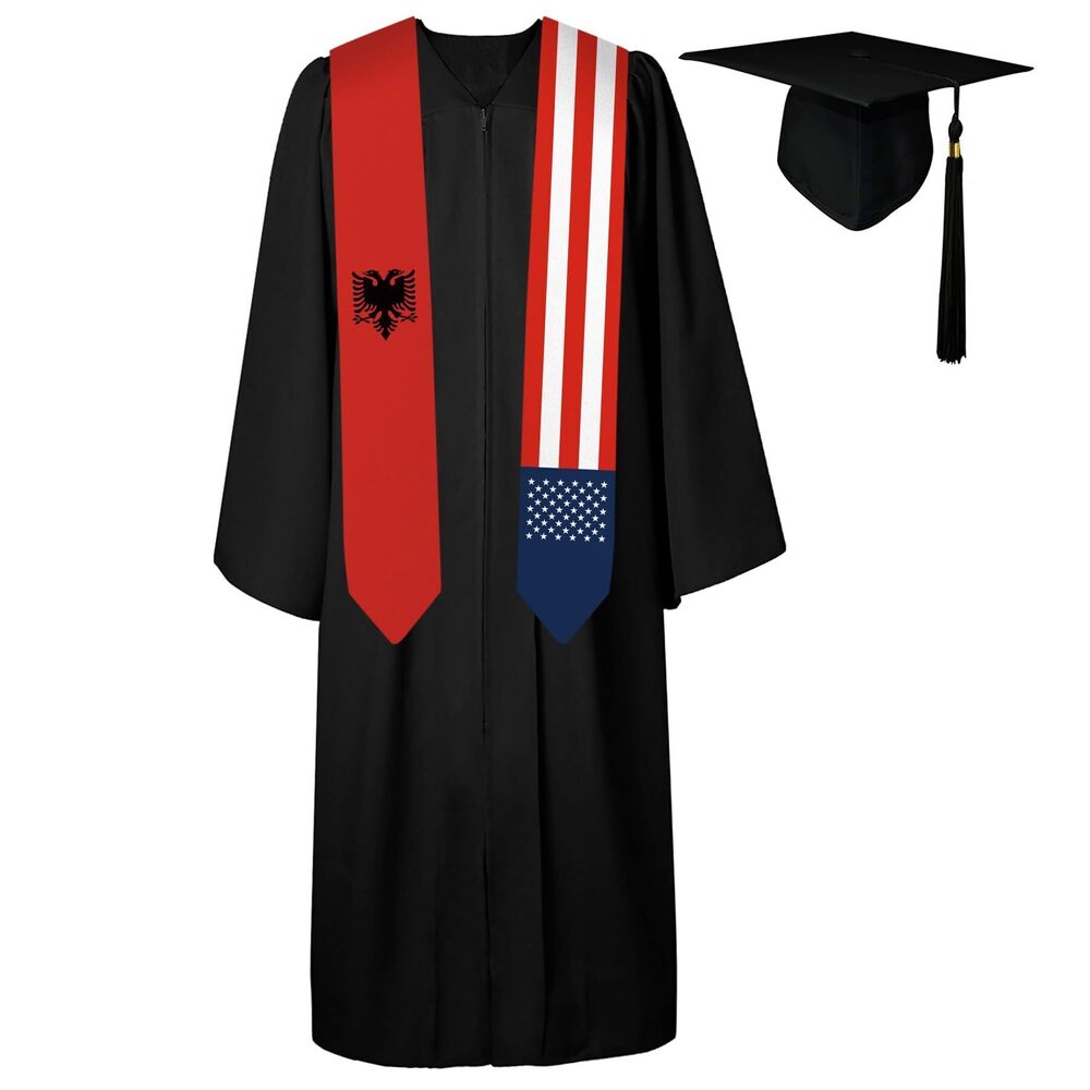 5368 72 Inch Albania Flag and USA Flag Graduation Sash Unisex Adults